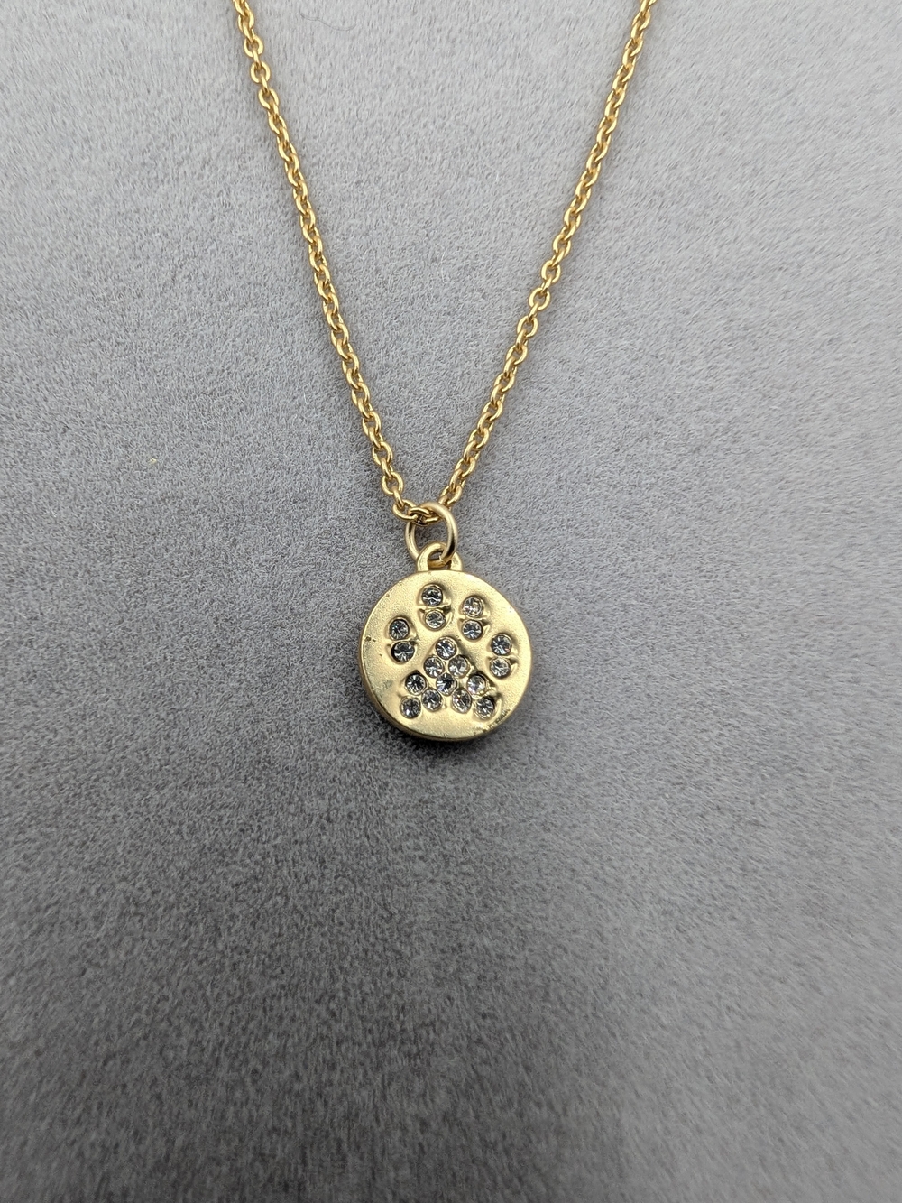 Spartina 449 Goldtone Crystal Paw Print & Heart Reversible Pendant Necklace m101 - Picture 3 of 7